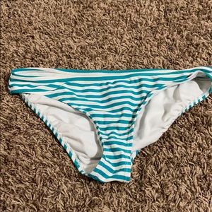 Teal and white stripe bikini bottoms